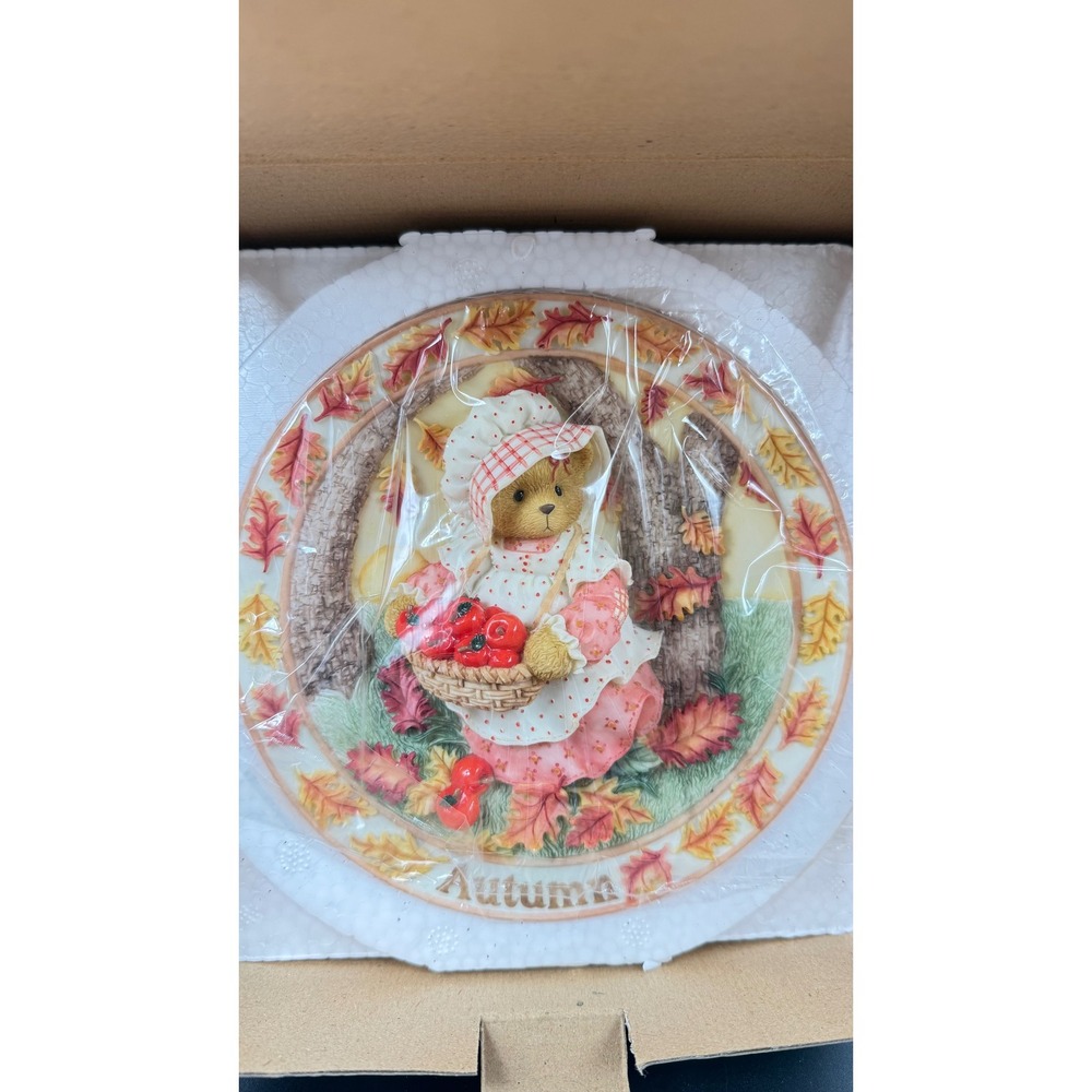 Cherished Teddies Autumn Season Of Thanksgiving Plate 203408 Enesco 1996